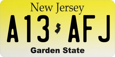 NJ license plate A13AFJ