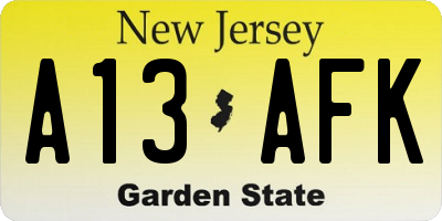NJ license plate A13AFK
