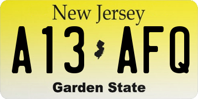 NJ license plate A13AFQ