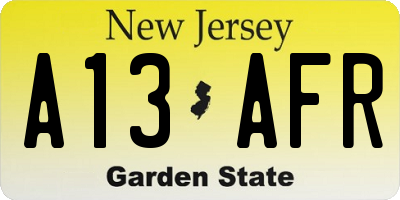 NJ license plate A13AFR