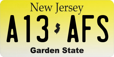 NJ license plate A13AFS