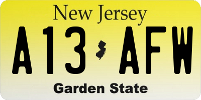 NJ license plate A13AFW