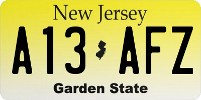 NJ license plate A13AFZ