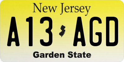 NJ license plate A13AGD
