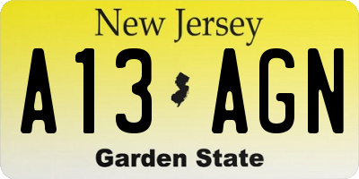 NJ license plate A13AGN