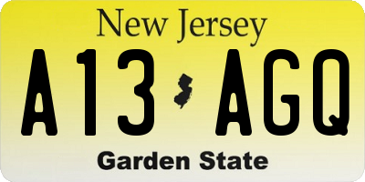 NJ license plate A13AGQ