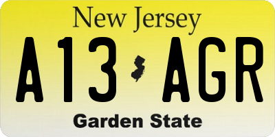 NJ license plate A13AGR