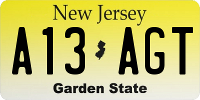 NJ license plate A13AGT