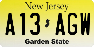 NJ license plate A13AGW