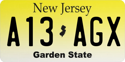 NJ license plate A13AGX