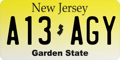NJ license plate A13AGY