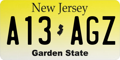NJ license plate A13AGZ