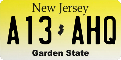 NJ license plate A13AHQ