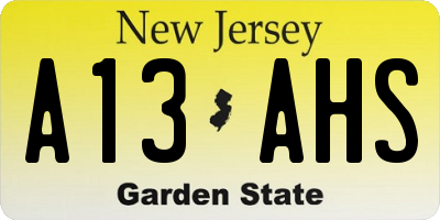 NJ license plate A13AHS