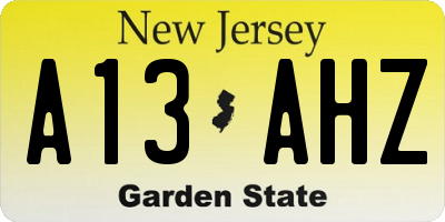 NJ license plate A13AHZ