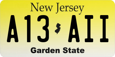 NJ license plate A13AII