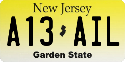 NJ license plate A13AIL