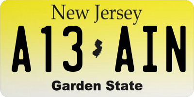 NJ license plate A13AIN