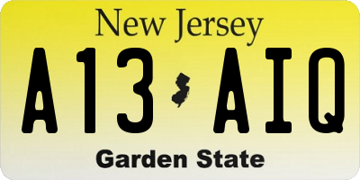 NJ license plate A13AIQ