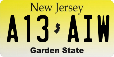 NJ license plate A13AIW