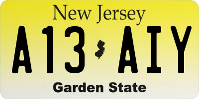 NJ license plate A13AIY