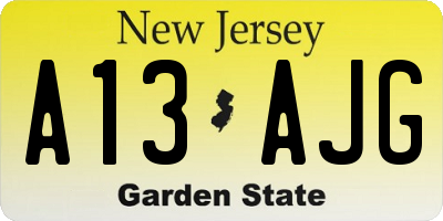NJ license plate A13AJG