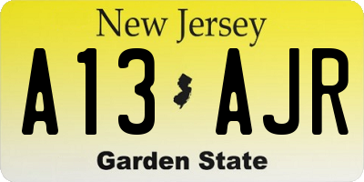 NJ license plate A13AJR