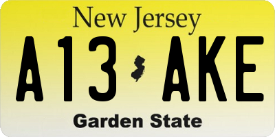 NJ license plate A13AKE
