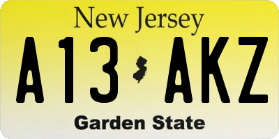 NJ license plate A13AKZ