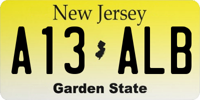 NJ license plate A13ALB