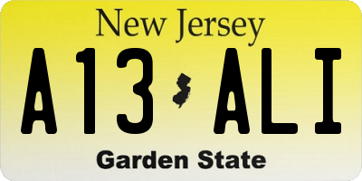 NJ license plate A13ALI