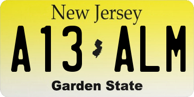 NJ license plate A13ALM