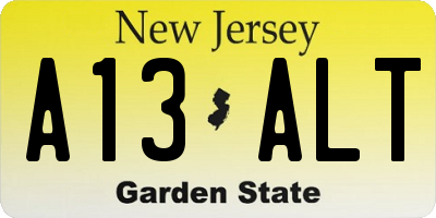 NJ license plate A13ALT