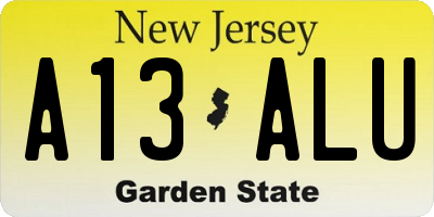 NJ license plate A13ALU