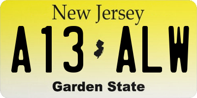 NJ license plate A13ALW