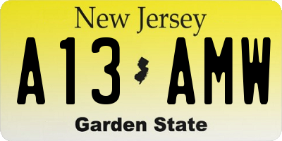 NJ license plate A13AMW