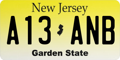 NJ license plate A13ANB