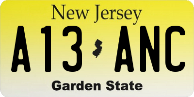 NJ license plate A13ANC