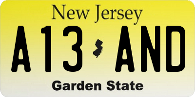 NJ license plate A13AND