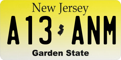 NJ license plate A13ANM