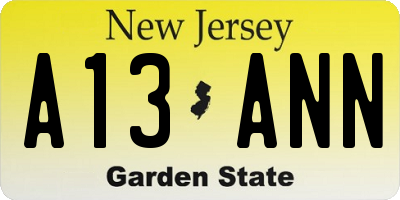 NJ license plate A13ANN