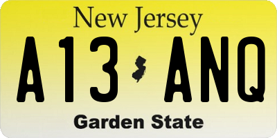 NJ license plate A13ANQ