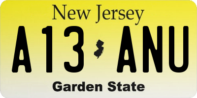 NJ license plate A13ANU