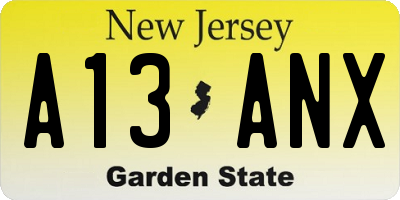 NJ license plate A13ANX
