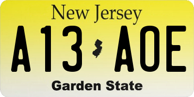 NJ license plate A13AOE