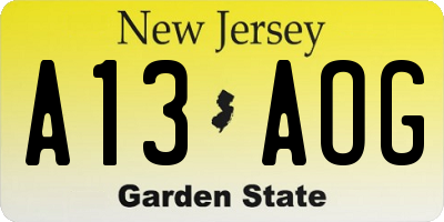 NJ license plate A13AOG