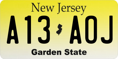 NJ license plate A13AOJ