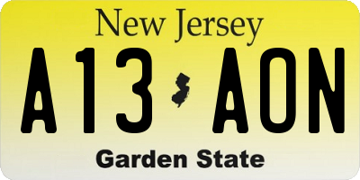 NJ license plate A13AON