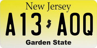 NJ license plate A13AOQ