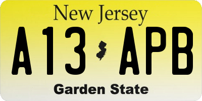 NJ license plate A13APB